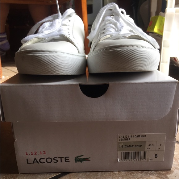 L.12..12 116 1 CAM WHT LEATHER LACOSTE SHOES - Picture 3 of 5